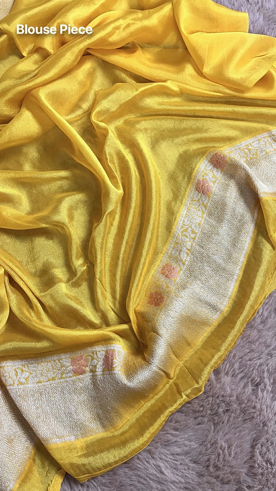 Yellow Khaddi Chiffon Pure Banarasi Saree with Diagonal Floral Meenakari Jaal and Golden Tissue Border by The Weaveloom
