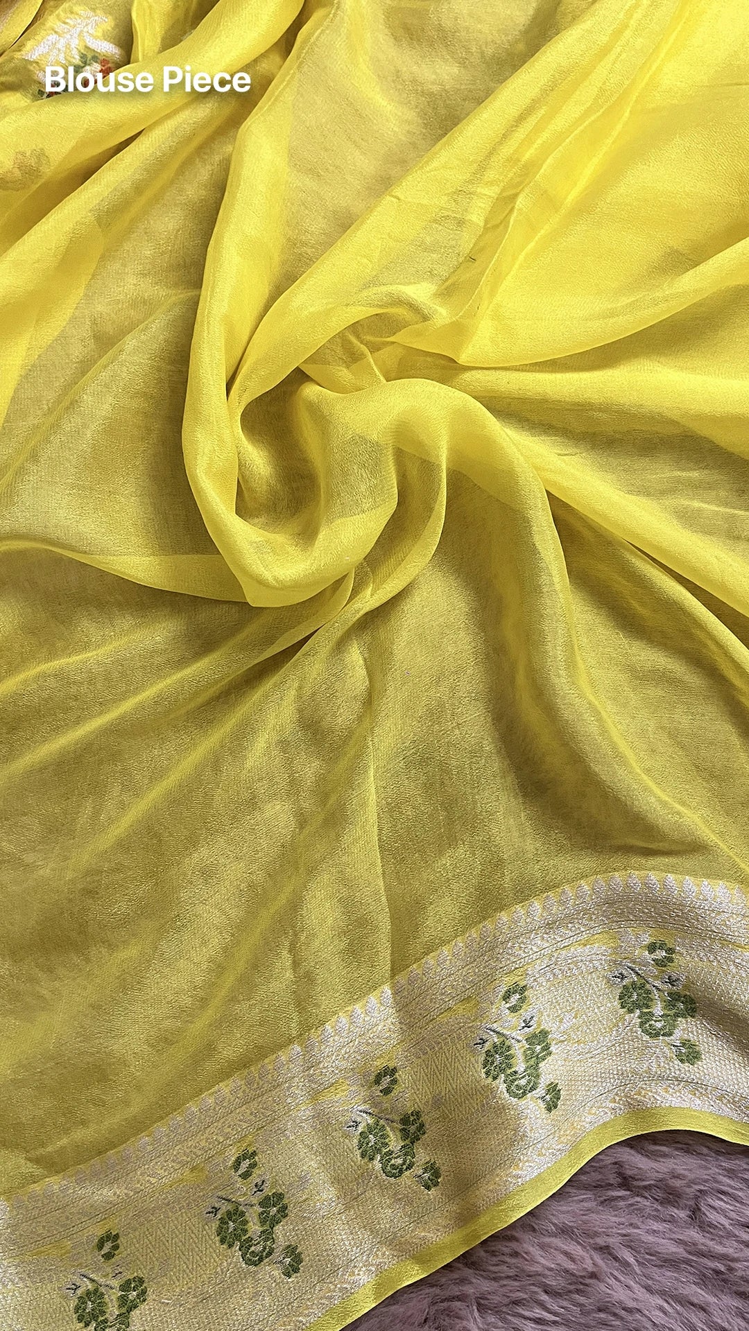 Yellow Khaddi Chiffon Pure Banarasi Saree with Meenakari Floral Jaal Work by The Weaveloom