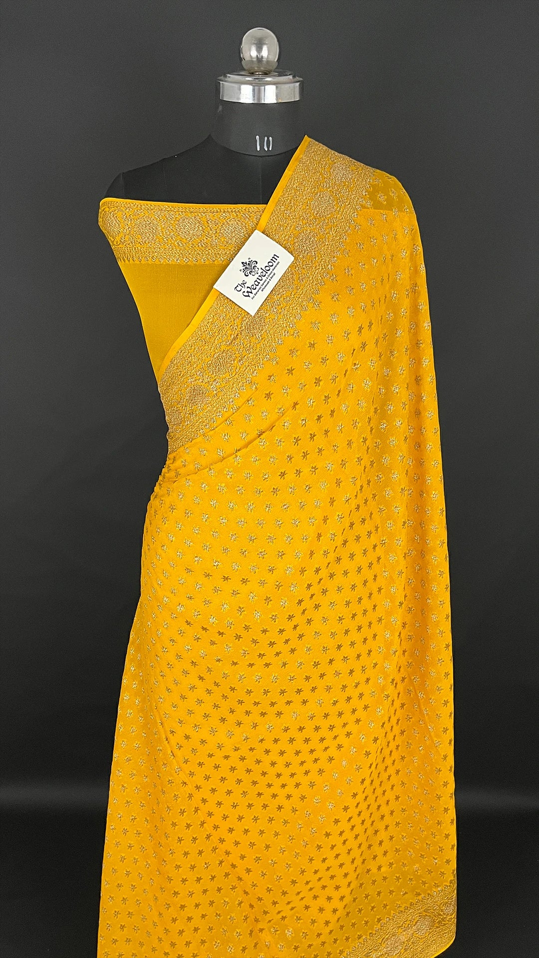 Yellow Khaddi Georgette Antique Zari Pure Banarasi Saree by The Weaveloom