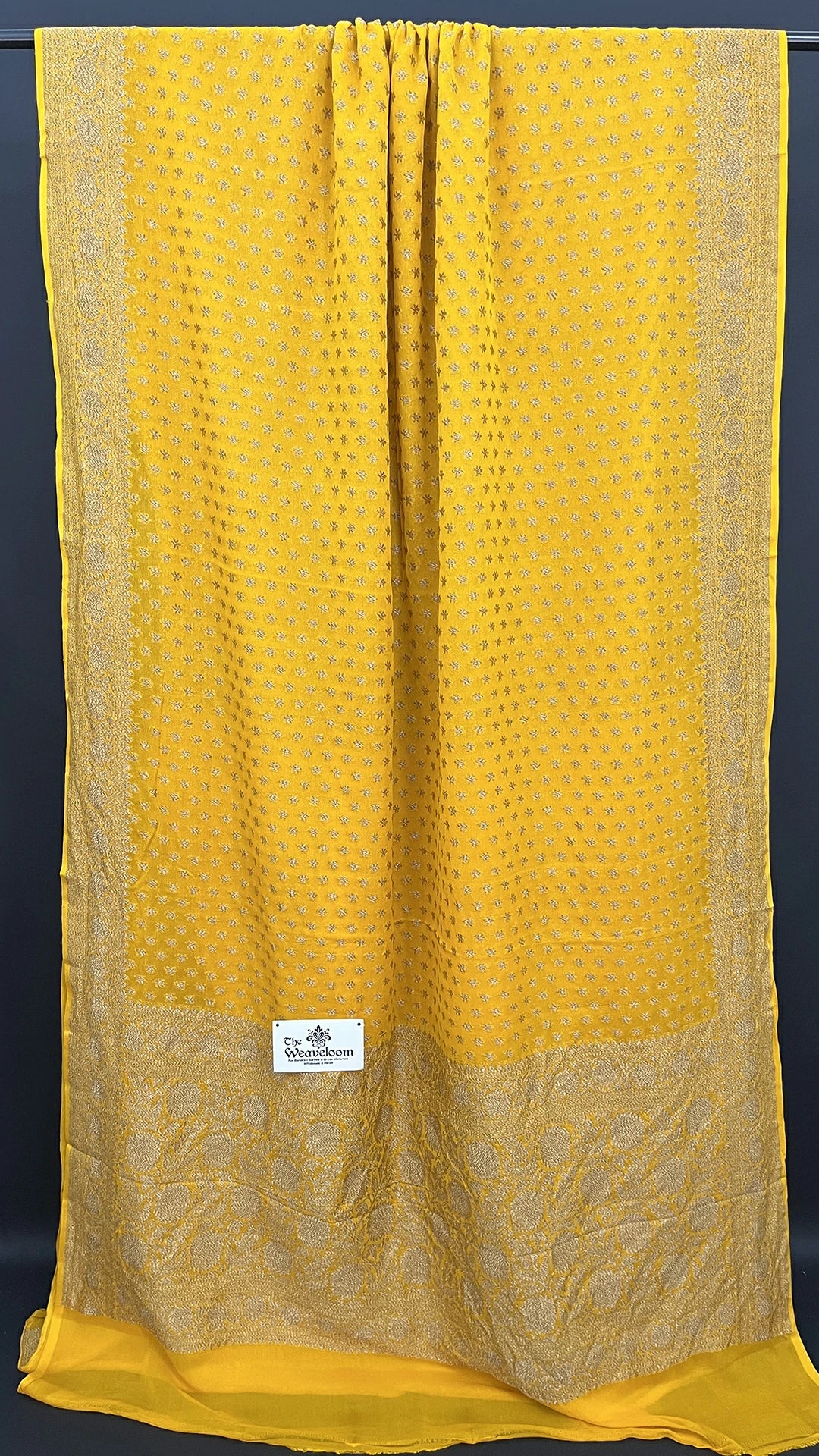 Yellow Khaddi Georgette Antique Zari Pure Banarasi Saree by The Weaveloom