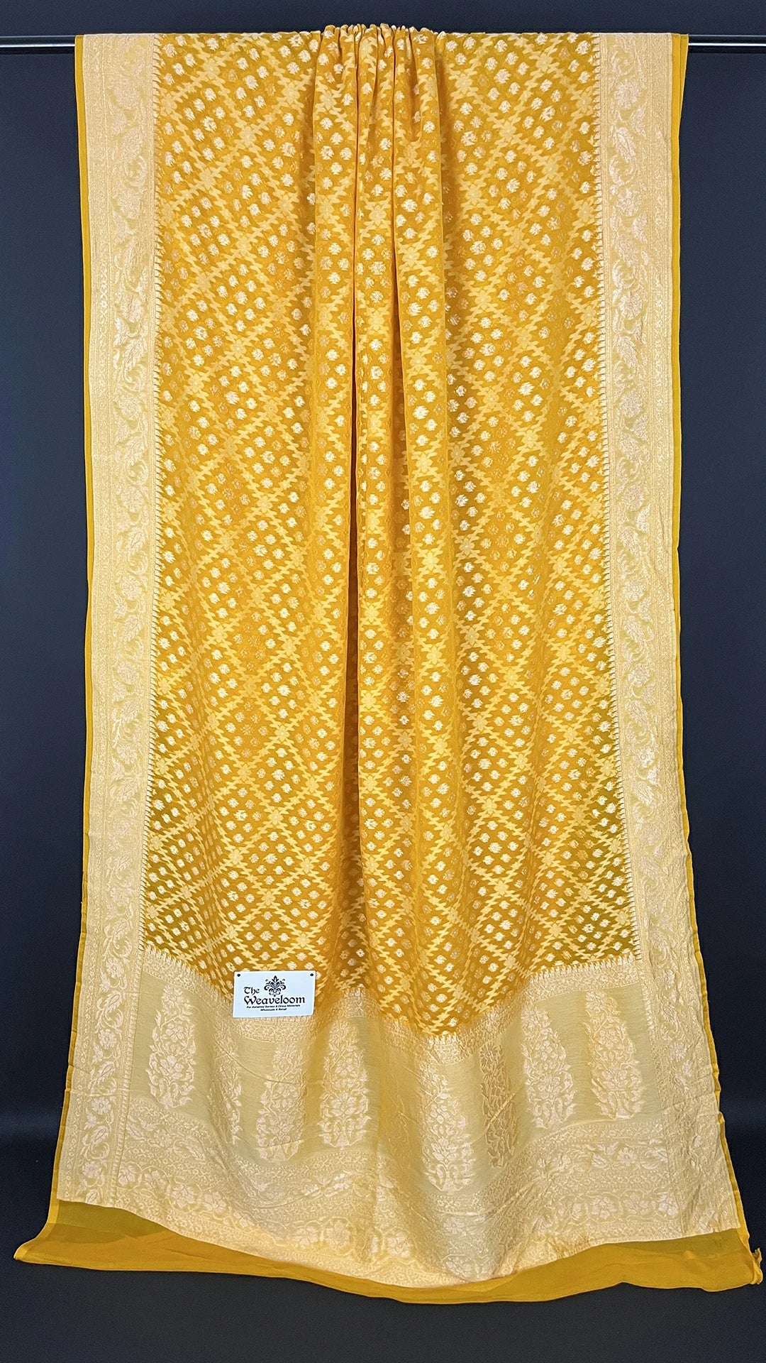 Yellow Khaddi Georgette Pure Banarasi Saree with Meenakari The Weaveloom
