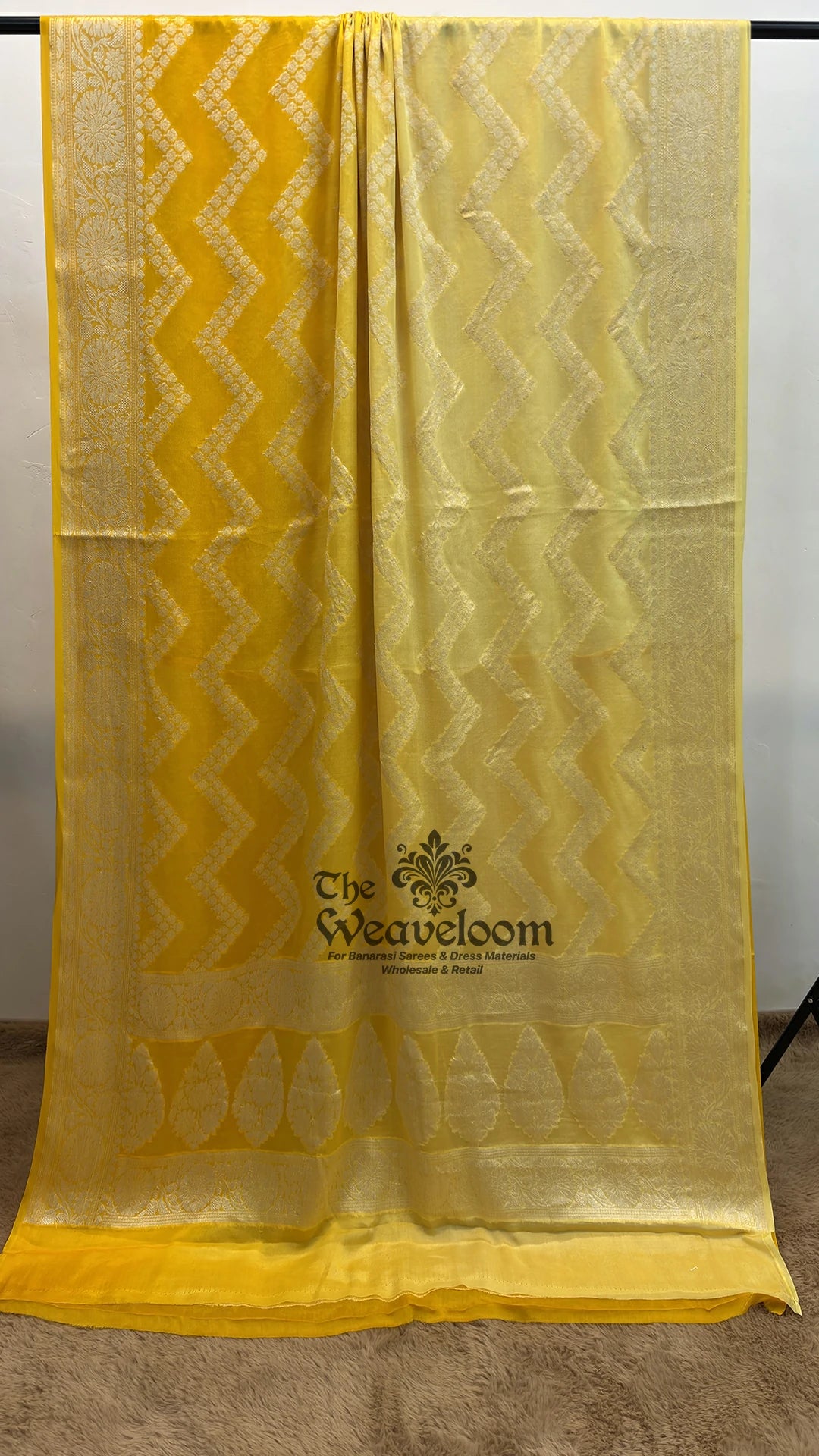 Yellow ombre zigzag jaal crepe georgette pure Banarasi saree by The Weaveloom