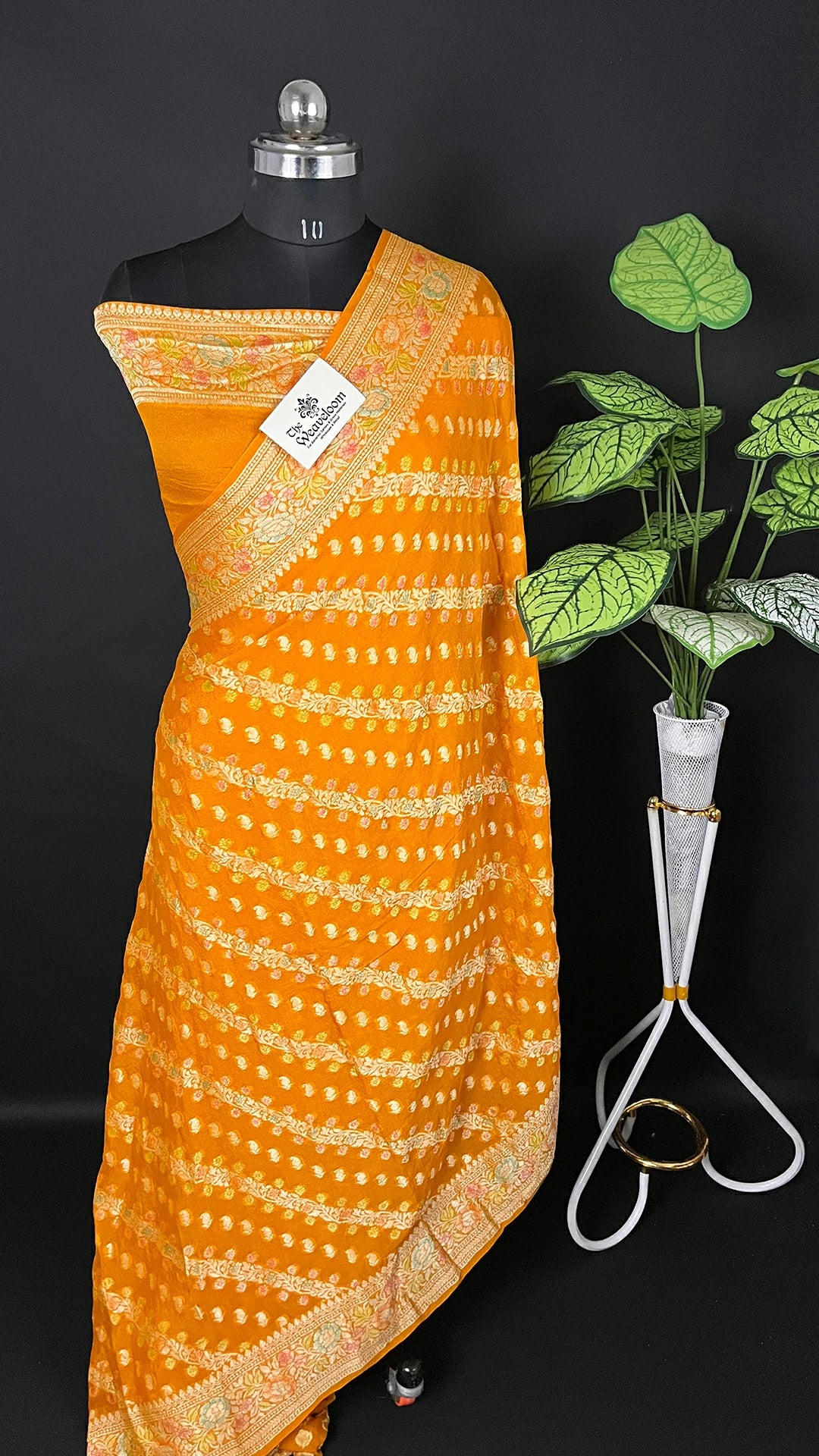 Yellow Pure Crepe Georgette Banarasi Saree with Floral Zari and Handbrush Work – The Weaveloom
