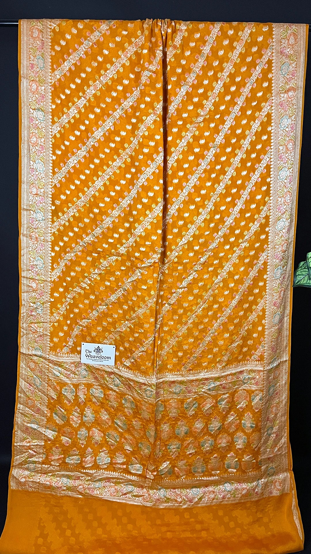 Yellow Pure Crepe Georgette Banarasi Saree with Floral Zari and Handbrush Work – The Weaveloom