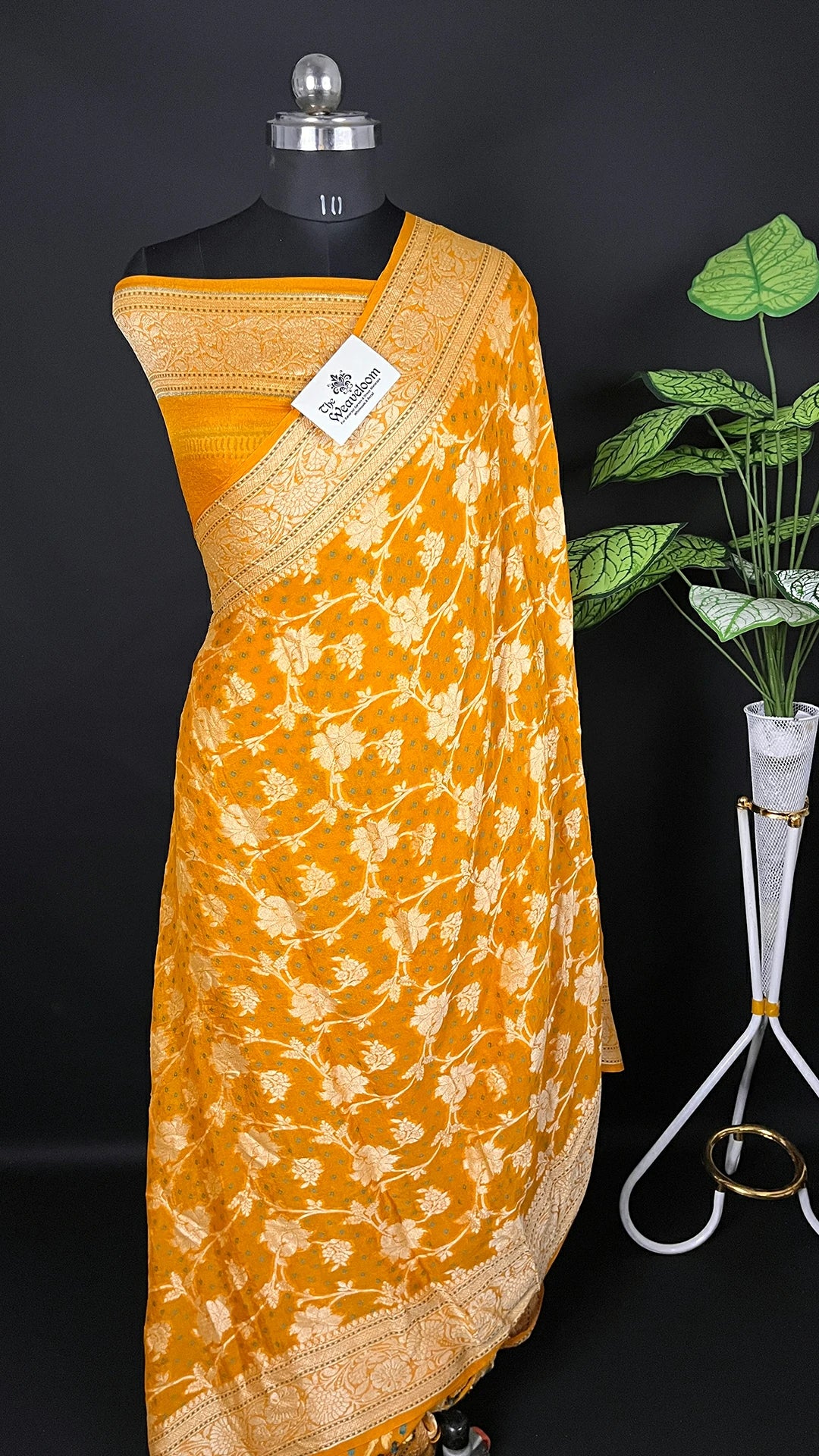 Yellow Pure Crepe Georgette Banarasi Saree with Meenakari Work by The Weaveloom