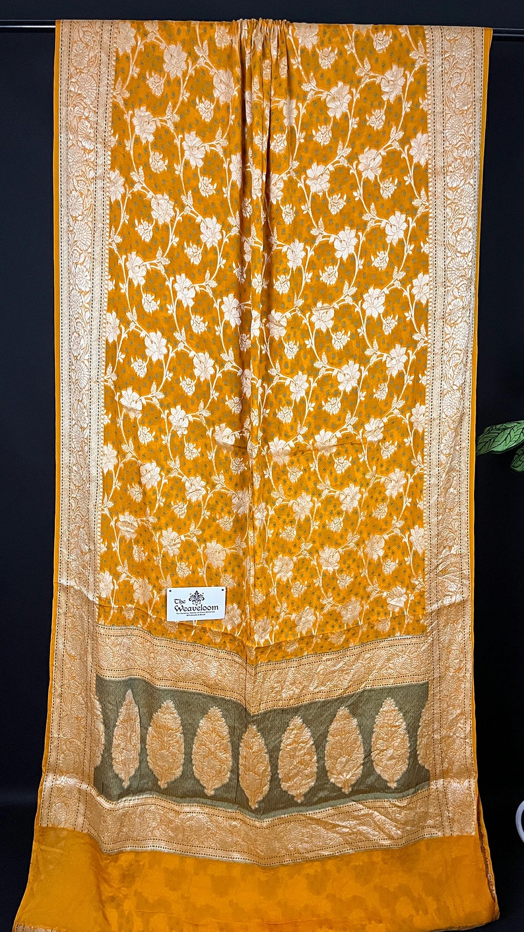 Yellow Pure Crepe Georgette Banarasi Saree with Meenakari Work by The Weaveloom