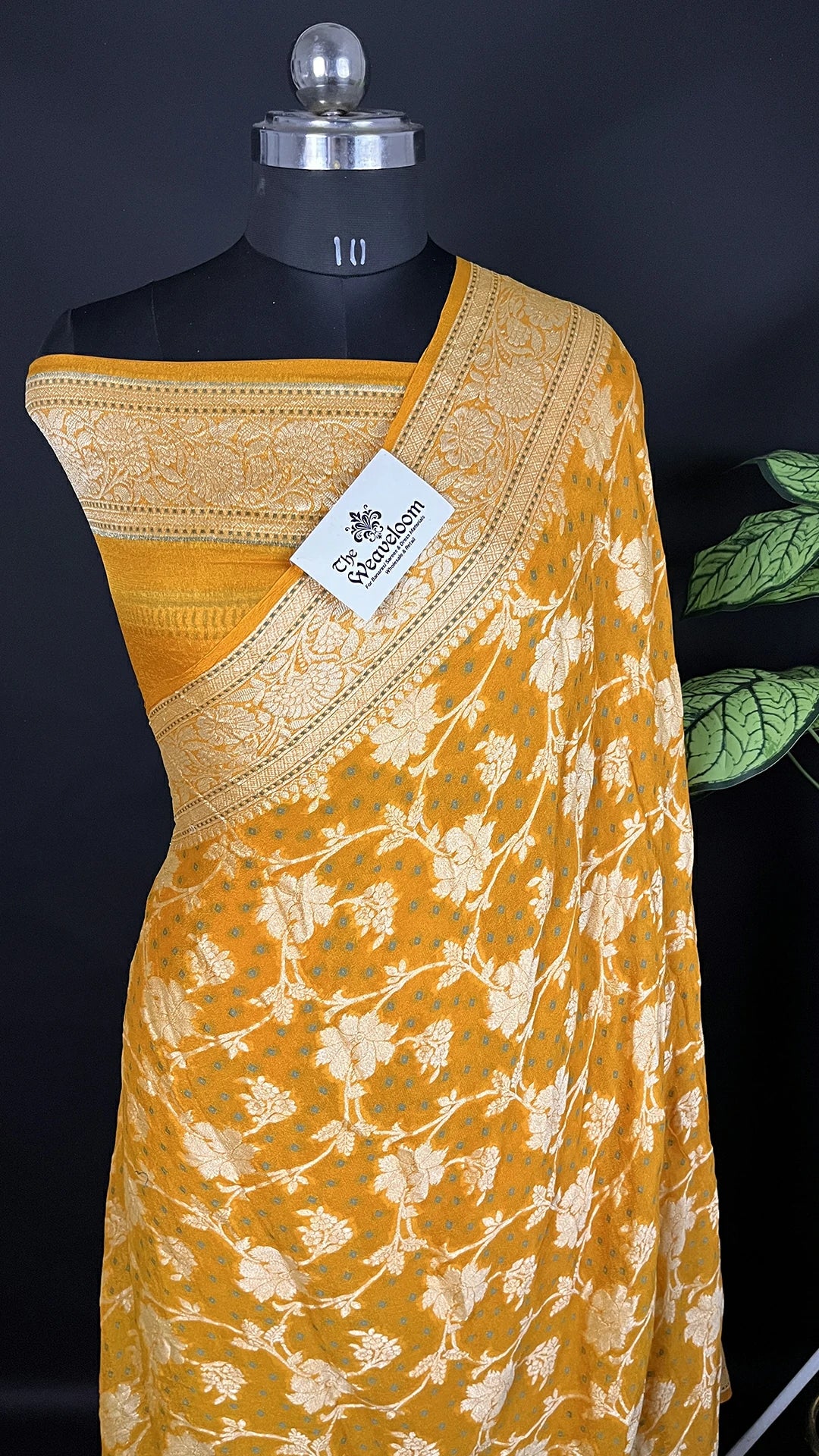 Yellow Pure Crepe Georgette Banarasi Saree with Meenakari Work by The Weaveloom