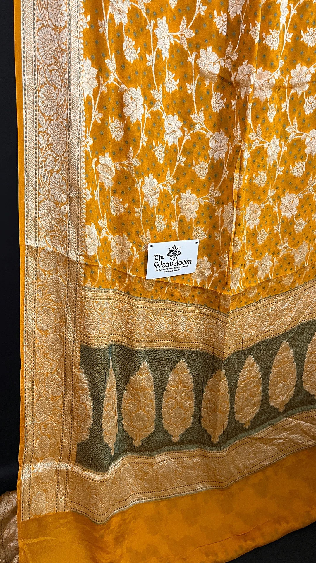 Yellow Pure Crepe Georgette Banarasi Saree with Meenakari Work by The Weaveloom
