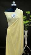 Yellow Pure Khaddi Georgette Banarasi Saree Handbrush Water Zari Scalloped Floral Border - The Weaveloom