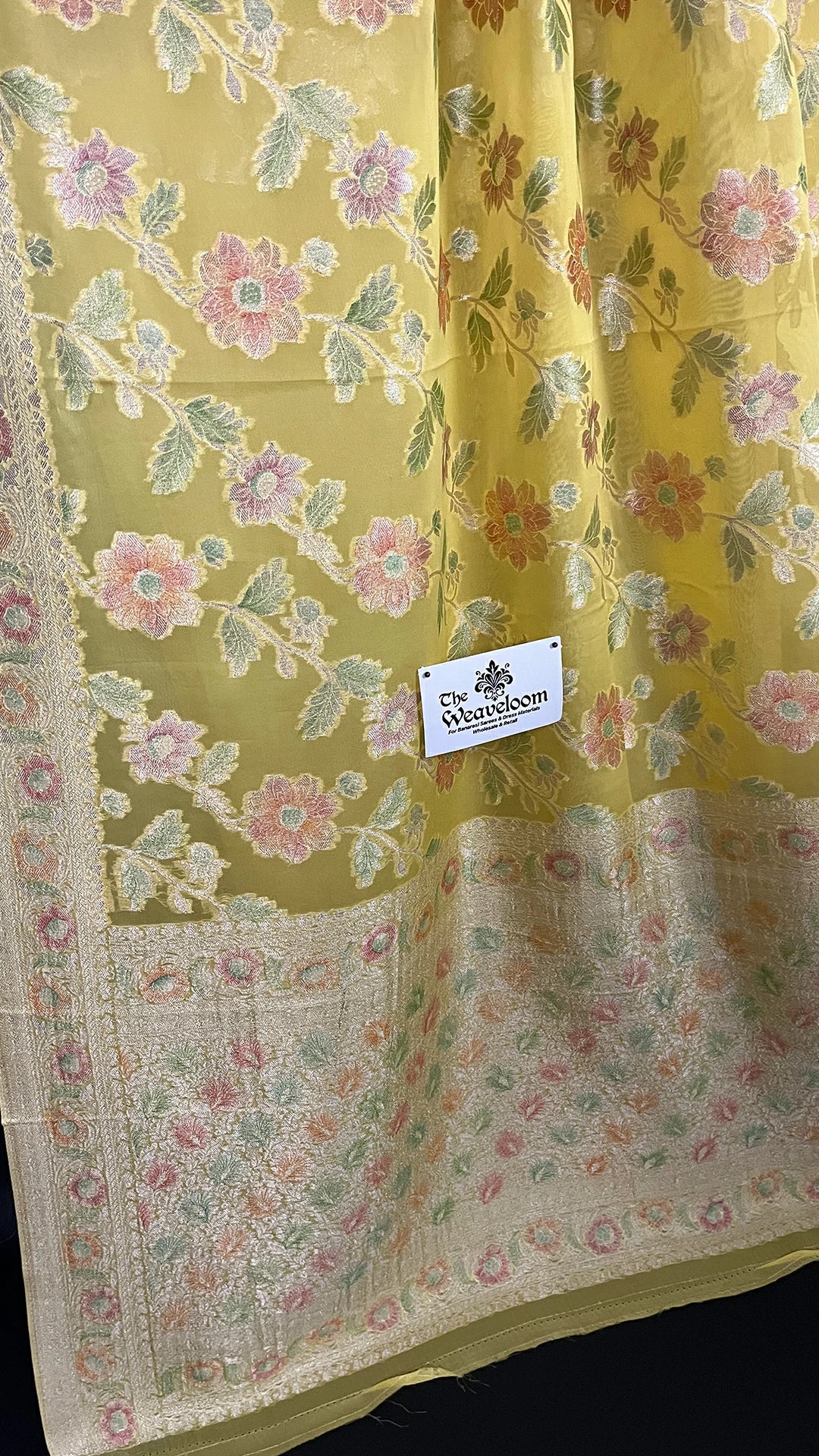 Yellow Pure Viscose Georgette Saree with Handbrush Work by The Weaveloom