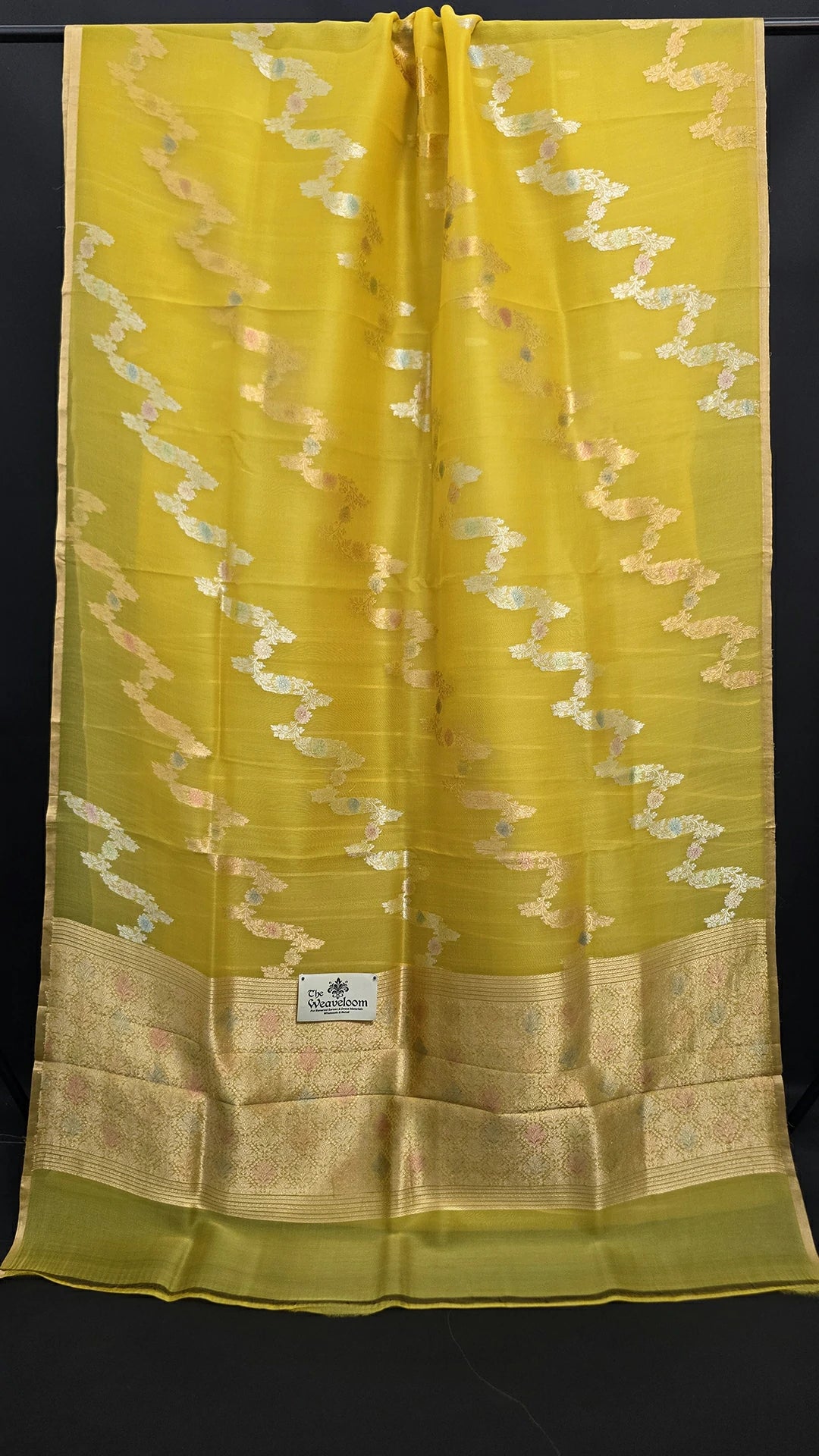 Yellow Zigzag Zari Kora Silk Pure Handloom Banarasi Saree The Weaveloom