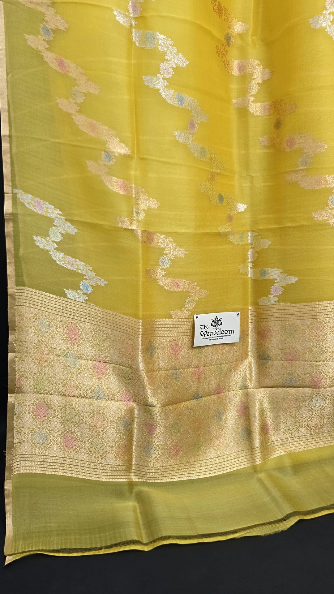Yellow Zigzag Zari Kora Silk Pure Handloom Banarasi Saree The Weaveloom