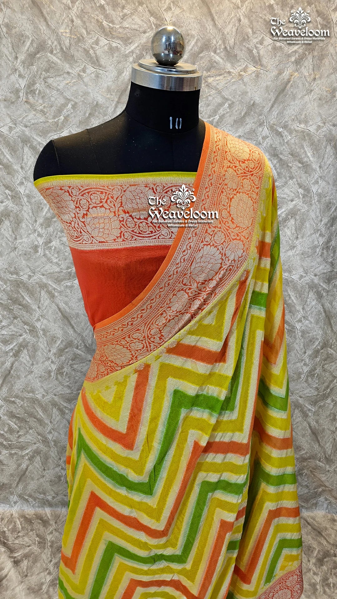 Yellow Rangkat Multicolor Khaddi Chiffon Banarasi Saree by The Weaveloom