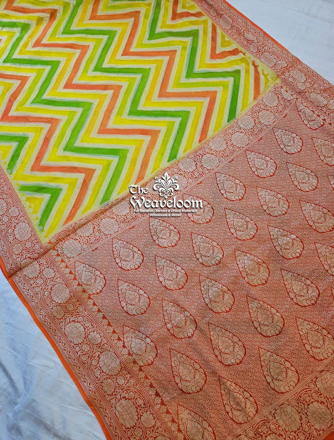 Yellow Rangkat Multicolor Khaddi Chiffon Banarasi Saree by The Weaveloom