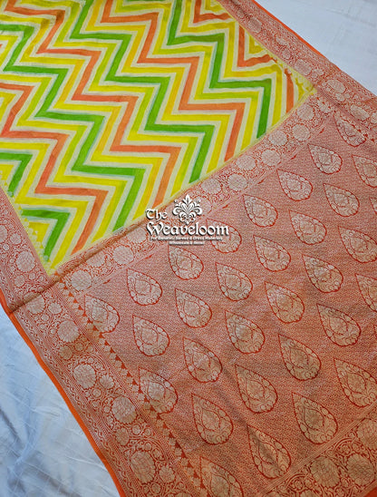 Yellow Rangkat Multicolor Khaddi Chiffon Banarasi Saree by The Weaveloom