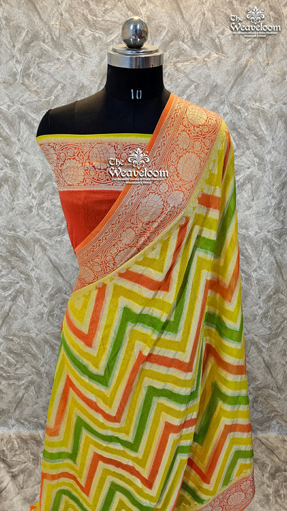 Yellow Rangkat Multicolor Khaddi Chiffon Banarasi Saree by The Weaveloom
